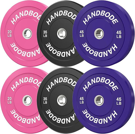 HANDBODE 2-Inch Weight Plates High Bounce, Olympic Bumper Plate Set 45/100/160/190/260/300lb, Colored Weight Plates Set for Home Gym, Barbell Weights Rubber Strength Training Plate for Weight Lifting