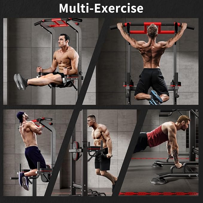 SogesHome Pull Up Bar and Dip Station Adjustable Home Gym Fitness Equipment | Multifunctional Heavy Duty Power Tower 330LB Capacity, Free Standing Strength Training Exercise Machine for Full Body Workout