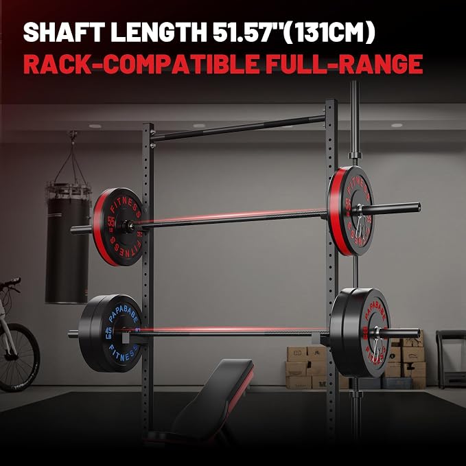 PAPABABE 7ft Barbell 45lb Olympic Barbell 1000/1500lbs Capacity Home Gym | 7ft 45lb 2" Olympic Barbell, 1000/1500lbs Capacity, Hybrid Needle Bearings & Bushings for Squat Curl Deadlift