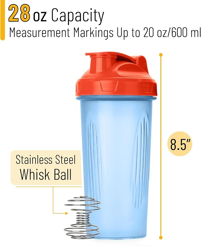 Mr. Pen- Shaker Bottles for Protein Mixes, 28 oz | Leak Proof Shaker Cups with Stainless Steel Wire Whisk Ball for Protein Shakes and Pre Workout