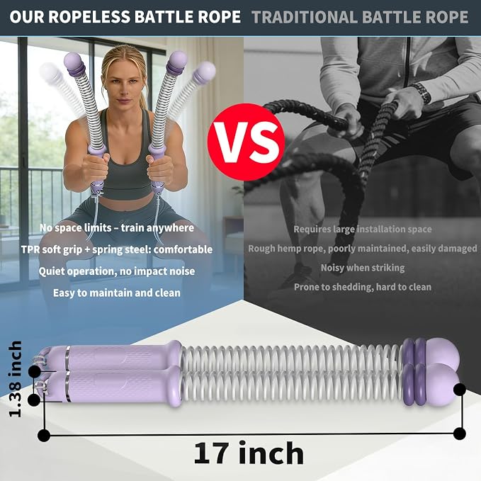 Pinailon Ropeless Battle Ropes Portable Cordless Strength Home Gym Purple | Workout Exercise Rope for Strength Building, Heavy Duty, HIIT & Low-Impact Aerobic Training for Men & Women
