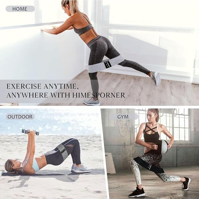 HIMESPORNER Wide Fabric Resistance Bands for Working Out 3 Level | Non-Slip Exercise Booty Bands for Women Men Leg Glutes with Hair Ties and Tape Measure - for Home Gym Workout, Yoga, Pilates