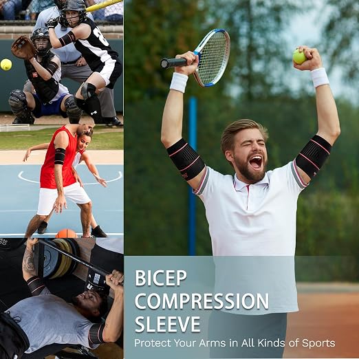Bicep Tendonitis Brace for Pain Relief, Bicep Compression Sleeve | for Muscle Strains Recovery, Bicep Tendonitis Sleeve for Workouts (Large, 1Pair)