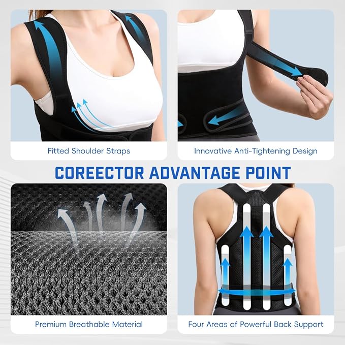 Back Brace Posture Corrector for Women & Men, Adjustable Shoulder Straightener with Full Back Support, Relief for Lower & Upper Back Pain, Hunchback & Scoliosis (Black, Medium)