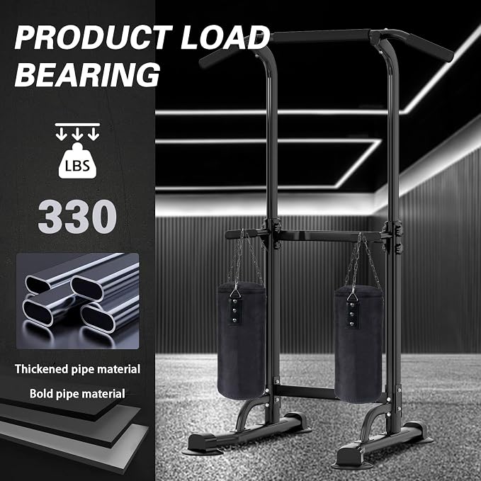 soges Power Tower Pull Up Bar Station, Free Standing Pull Up Rack Dip Station for Home Gym, Height Adjustable Home Strength Training Fitness Workout Equipment