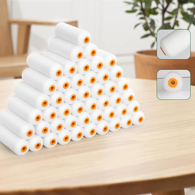 VOOMEY Mini Paint Roller Covers, 4 Inch High Density Foam Roller, 48 Pack | Small Paint Roller, Fits All Flat Surfaces, Including Walls, Cabinets, Furniture, Doors, Tables & DIY Painting Projects