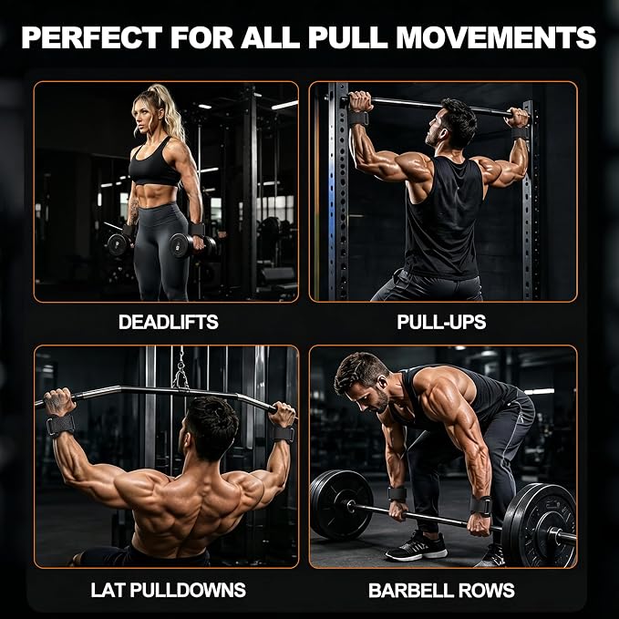 2-in-1 Weight Lifting Straps with Double D Rings, Gym Wrist Straps for Men | Anti-Slip Grip Deadlift Straps for Strength Training & Cable Machines,Padded Wrist Cuffs for Powerlifting,Rows,Pull-ups
