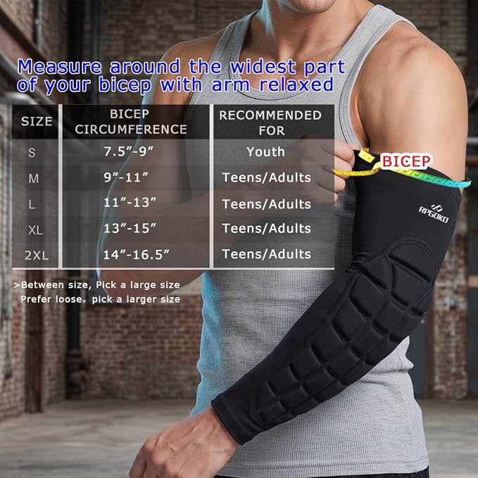 Padded Elbow Forearm Sleeves 2 Pack Compression Crashproof Arm Pads
