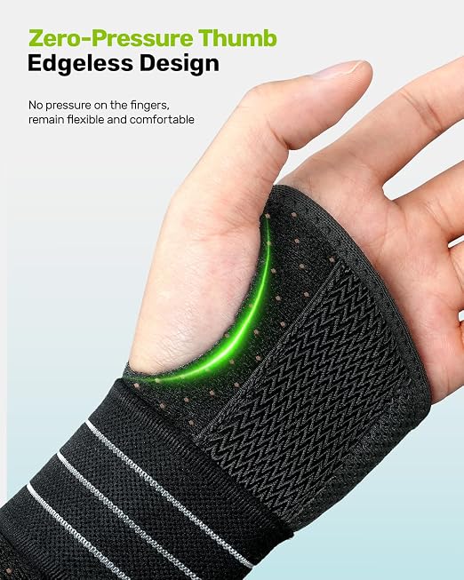 Rakiie Carpal Tunnel Wrist Brace, Adjustable Night Wrist Support with 3 Metal Splints, Hand Brace for Men Women No Pressure on Thumb, Splint Stabilizer for Work, Arthritis (Right Hand, Blue, Medium)
