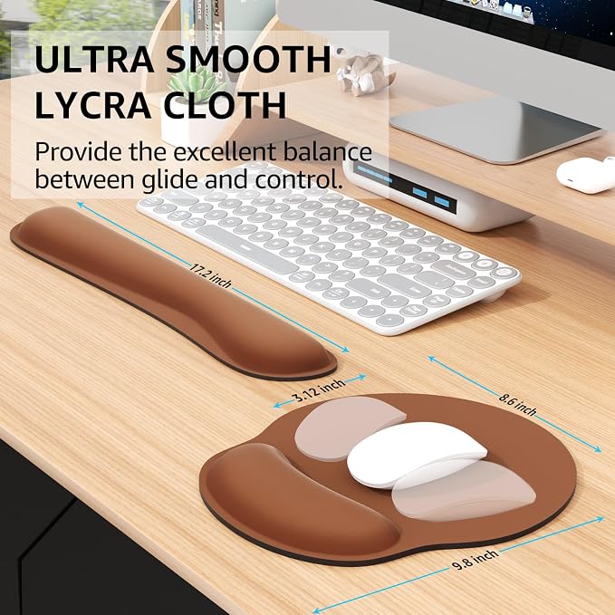 KTRIO Keyboard Wrist Rest & Mouse Pad with Wrist Rest, Coffee Brown | Memory Foam Wrist Support, Ergonomic Design, Non-Slip Base, Office and Home Use
