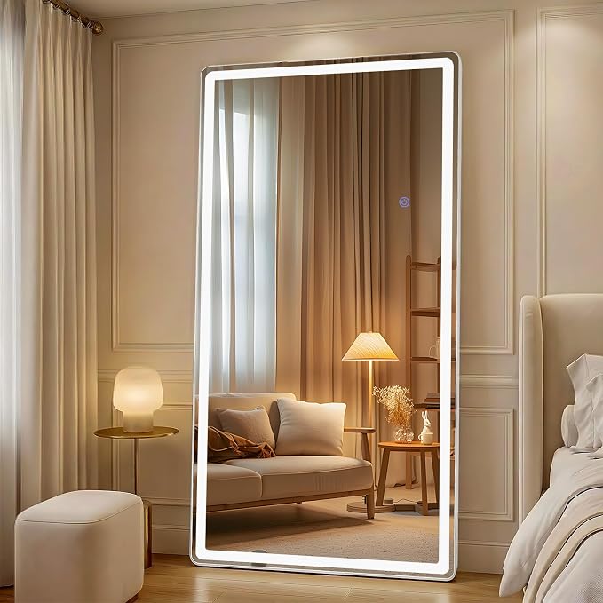 LED Full Length Mirror 32 x 71 Inch for Party Wedding | Floor Mirrors with Dimming &3 Color Lighting LED Mirrors Full Body with Stand for Bedroom Dressing Room Rect