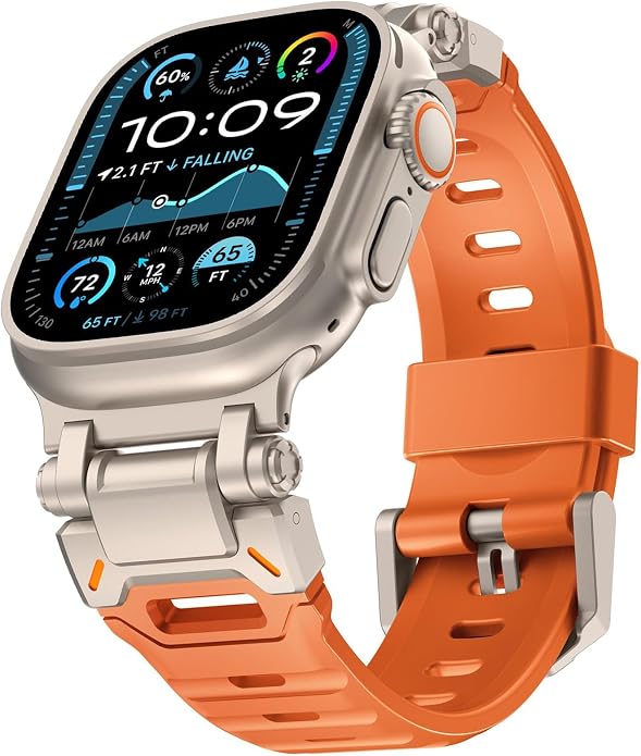 WINGLE FKM Rubber Bands for Apple Watch Band Ultra 3/2/1 Band Ultra 49mm Series 11 10 46mm 45mm 44mm 42mm SE 3/2/1 9 8 7 6 5 4 3 Men, Military Rugged Metal Connector Silicone Apple iWatch Sport Bands