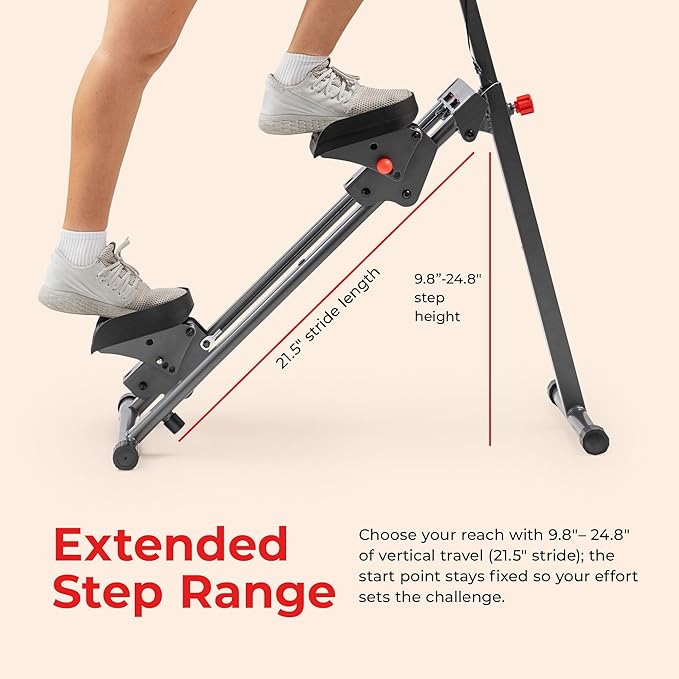 Sunny Health & Fitness Stair Stepper for Home | SunnyFit App Connection, Long Stride Length, Home Gym Exercise, Compact Foldable, Leg and Glute Training