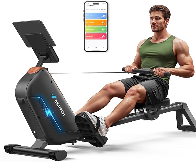 MERACH Rowing Machines for Home, Powerful Electromagnetic Row Machine with 51.2" Extended Rail, 16-Level Handle Resistance Adjustment Rower, 350 LBS Load Capacity, Ergonomic Comfort Seat, Easy Storage