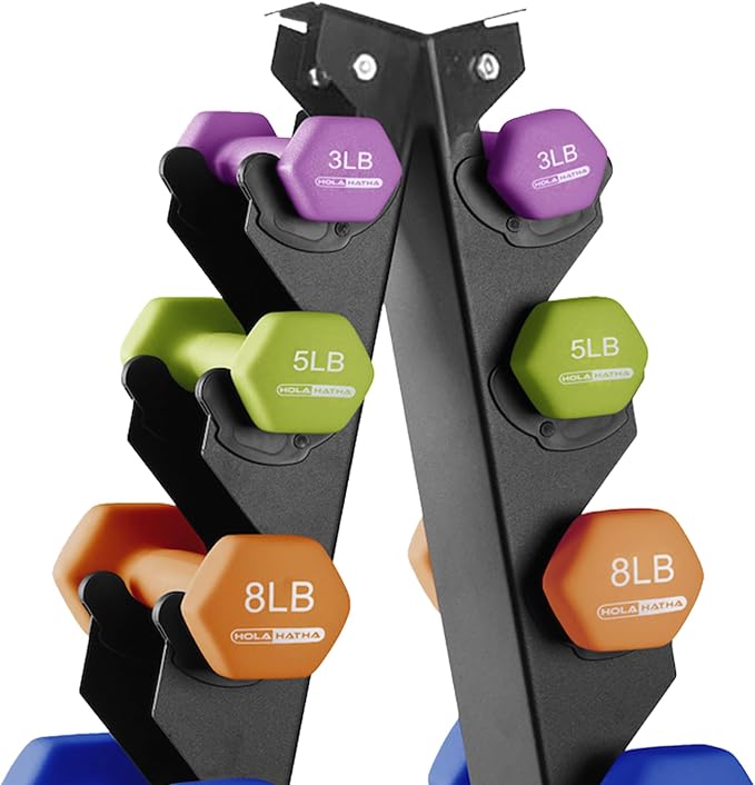 HolaHatha 1, 2 and 3 lb Neoprene Dumbbell Strength Training Weight Set with Rack