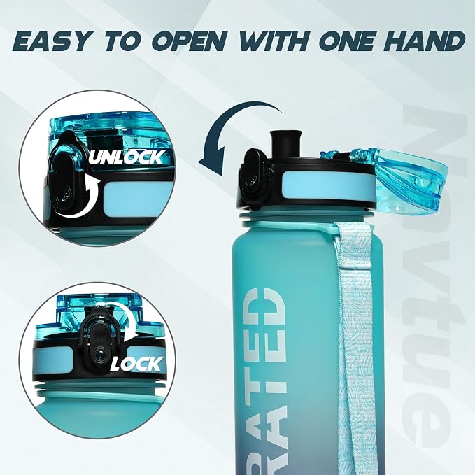 Water Bottle 32 oz Motivational Time Marker Tritan Bottle | BPA-free Tritan water bottle with time marker leakproof Lightweight portable Easy Clean Brush for Gym, Travel, School, Office
