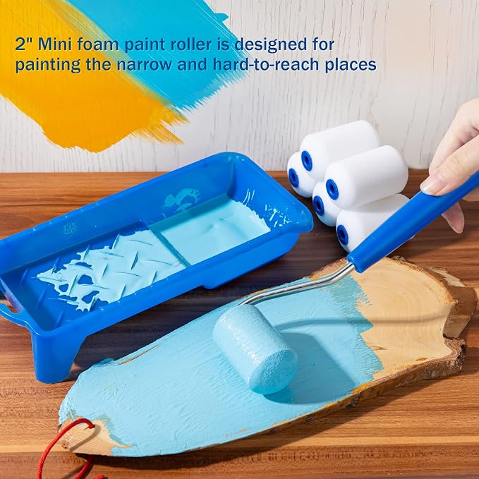 Mister Rui 2 Inch Foam Roller Kit 10-Pack for Touch-Ups | Versatile Mini Rollers for Walls, Doors and Cabinets. Smooth Finish – Perfect for DIY, Crafts and Small Projects
