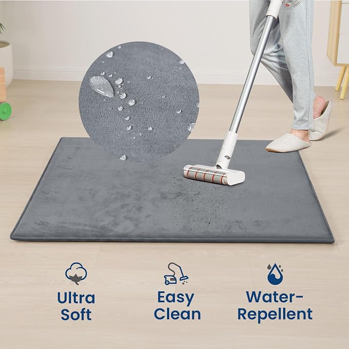 Huloo Sleep Baby Play Mat for Floor,Extra Large 71"×79" Playpen Mat for Toddler,Infant,Kids,1.3" Thick Non-Slip Nursery Rug,Water Repellent Soft Padded Activity Mats for Tummy Time, Crawling,Playroom(Dark Grey)