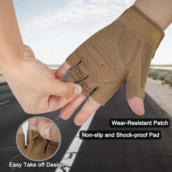 FIORETTO Fingerless Gloves for Men, Breathable Grip Palm Gloves for Motorcycle Riding, Driving, Cycling, Exercise, Workout, Climbing, Hiking and Outdoor Activities M210603