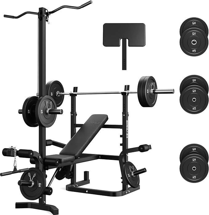 Z3 900LBS Olympic Weight Bench Set with Leg Extension, 9 in 1 Workout Press with Preacher Curl Pad and LAT Pulldown, Strength Training Bench for Home Gym