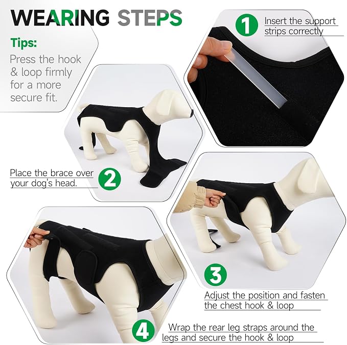 Back Brace for Dogs with Strong Spine Stability Support, Black XS | IVDD Mobility Back Brace for Pet, Breathable & Adjustable for Joint & Hip Support Senior or Less Mobile Dogs