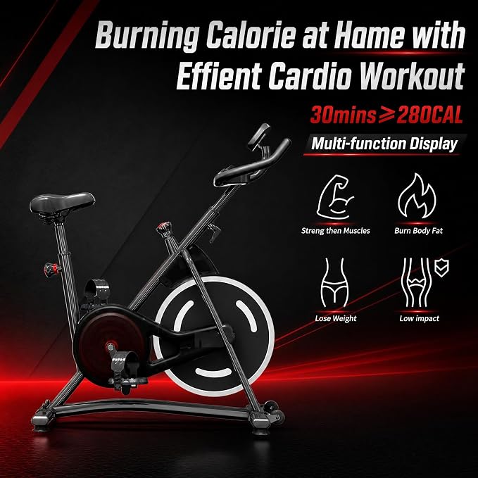HOELLL Exercise Bike Stationary Bikes for Home Compact Indoor Cycling Bike | with Tablet Mount, with Exclusive Heart Rate Sensor and APP Sync, with Continuously Variable Resistance, Black&White&Red