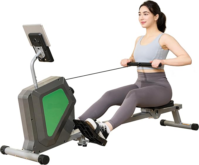 Magnetic Rowing Machine, Quiet Foldable Rower with 8-Level Resistance, LCD Monitor & Tablet Holder, Full-Body Low-Impact Cardio Equipment, Optional 2-in-1 Strength Training