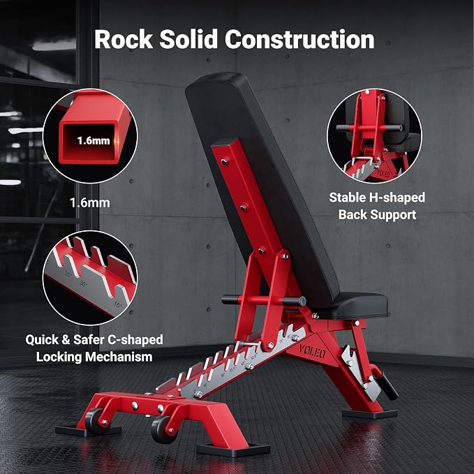 YOLEO Adjustable Weight Bench with Bench Press Stand, Foldable Workout Bench with Extended Head/Elbow Pad(for Users up to 7')