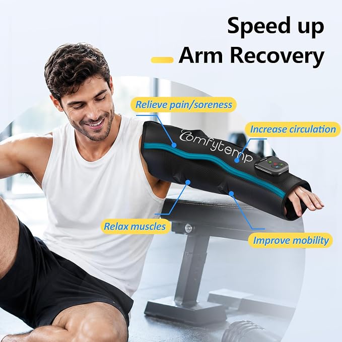 Comfytemp Air Compression Arm Massager for Circulation and Pain Relief, L | Recovery for Tennis Elbow, Edema, Portable Full-Arm Compression Sleeve, Ideal for Men Women (Fits Upper Arm 14"~17")