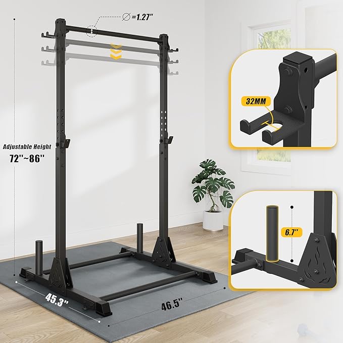 Jusgym Pull Up Station, Strength Training Workout Pull Up Bar Free Standing for Home Gym, Adjustable Heavy Duty Pullup Bar Station Outdoor/Indoor, 600LBS Weight Capacity