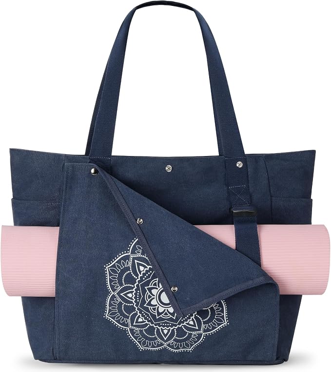 Gonex Yoga Mat Bag For Women Canvas Tote Pilates Gym Bag With Mat Carrier | Front-Opening Quick Access Mat Straps, Durable Cotton Canvas, Machine Washable, Bottle Holder Multi Pockets, Yoga Gym Travel