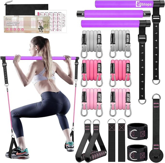 Bbtops Pilates Bar Kit with Resistance Bands,Pilates Bar with Stackable Bands Workout Equipment for Legs,Hip,Waist and Arm,Exercise Fitness Equipment for Women & Men Home Gym Yoga Pilates