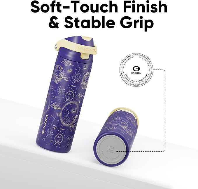 ENCOOL Leakproof Insulated Water Bottle with Straw Dual-Sip Water Bottle Bag-Safe Design for Work, Commute & Gym – Keeps Drinks Cold All Day, 24 oz, Astral Chart