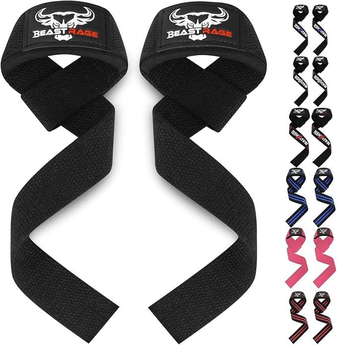 BEAST RAGE Lifting Wrist Straps for Weightlifting, Straps Gym Grip Power Workouts Lifting Straps Padded Neoprene & Premium Cotton Men Women, Deadlift Bodybuilding Exercise Lifting Straps