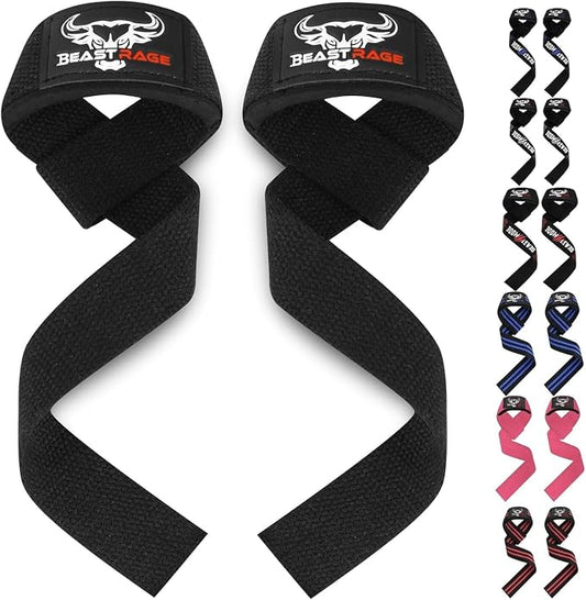 BEAST RAGE Lifting Wrist Straps for Weightlifting, Straps Gym Grip Power Workouts Lifting Straps Padded Neoprene & Premium Cotton Men Women, Deadlift Bodybuilding Exercise Lifting Straps
