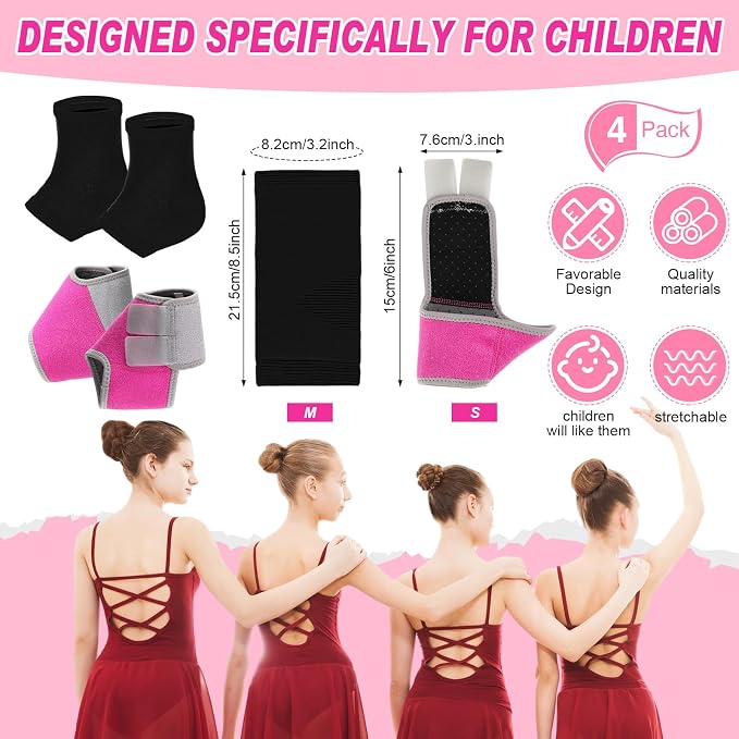 Tarpop 2 Pairs Kids Ankle Brace Set Foot Support Stabilizer Wraps Protector Guard Knitted Ankle Sleeve Sock Support Compression Socks for Injury Prevention(Pink,Black,Medium)