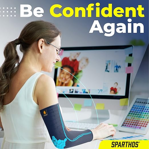 Sparthos Compression Sleeve for Arm - Arm Sleeve for Women, Men - Blue-MD