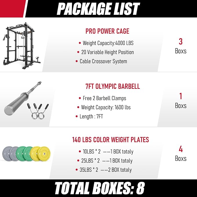 SPORTSROYALS Power Rack, Multi-Functional Power Cage, Squat Rack with Pulley System & LAT Pull Down, Workout Cage with J Hooks for Home Gym