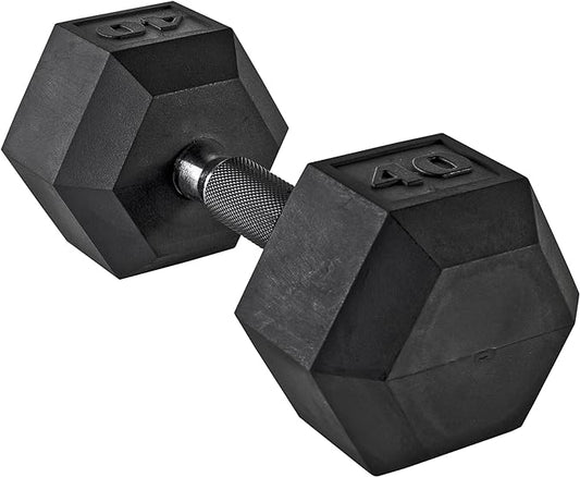 CAP Rubber Coated Dumbbell Weights, Free Weights for Home Gym Strength Training, Anti-Roll Hex Dumbbells with Black, Chrome & Comfort Grip Handles, Singles
