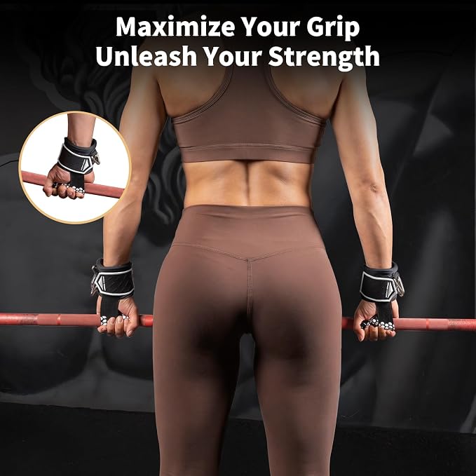 Drip Glue Non-Slip Wrist Straps for Weightlifting, 2-in-1 Lifting Straps with D Rings for Cable Machine Workout, 10mm Neoprene Padded Wrist Wraps for Weight Lifting Deadlift