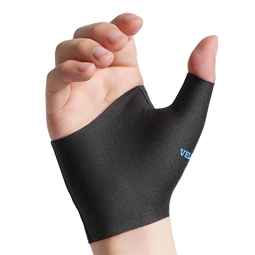 VELPEAU Elastic Thumb Wrist Support Brace (Pack of 2), Splashproof Compression Sleeve for Arthritis Pain, Tendonitis, Sprains, Sports, Splint Liner, Fits Left & Right Hands (Upgraded Short Version - Black, Small)