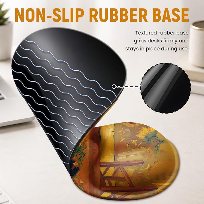 Ergonomic Mouse Pad with Wrist Rest, Gel Wrist Support, Sunflower | 10.2 x 7.6 in Mouse Pad with Smooth Fabric Surface and Non-Slip Rubber Base for Office, Home, Study, and Gaming