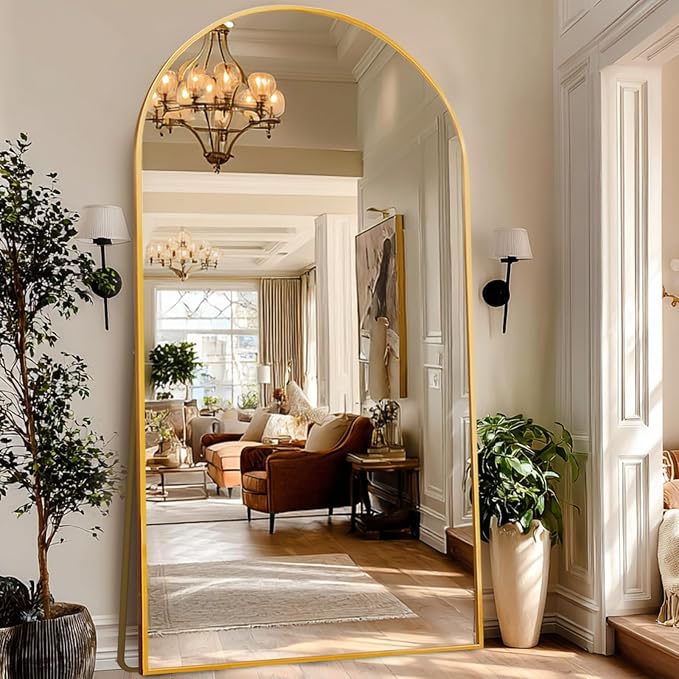 LFT HUIMEI2Y 79"x39" Arch Full Length Mirror, Gold Floor Mirror | Tempered Oversized Mirror Full Body with Aluminum Alloy Frame; Standing, Leaning, or Wall Mount for Bedroom, Living Room