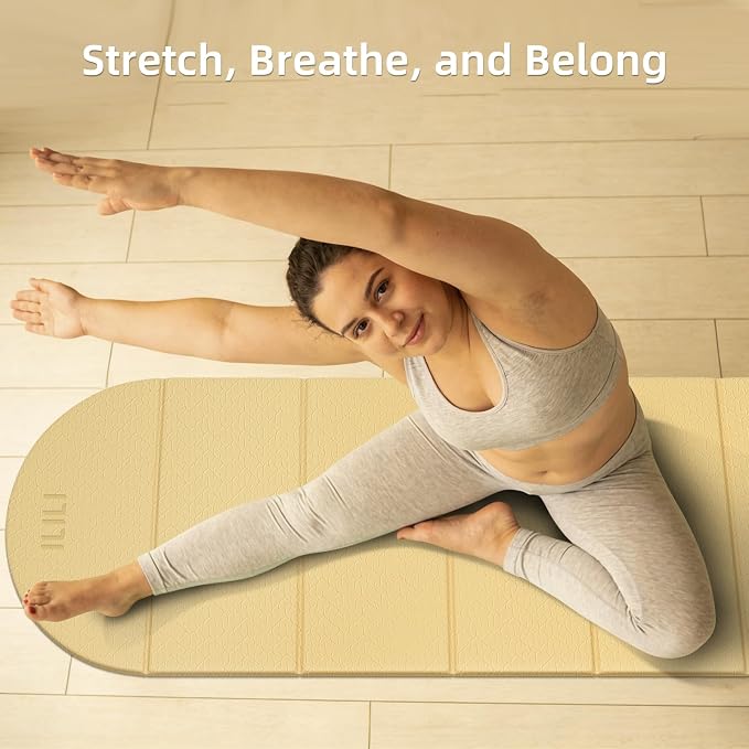 ILILI Foldable Yoga Mat-Semicircular, 10mm Thick, TPE Material, Extra Long 75"L x 26"W, Soft and Comfortable Folding Oval Mat 0.4 Inches, Easy to Carry and Store, 190*66cm Portable Multi-Functional Use for Yoga, Home Exercise & Outdoor