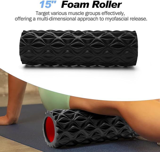 5 in 1 Foam Roller Set High Density Patented Foam Roller for Exercise | Foam Roller Massage Stick, Massage Ball, Resistance Band for Deep Muscle Massage Yoga Trigger Point Release Black Diamond