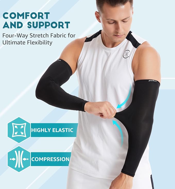 HiRui Arm Compression Sleeves for Men Women Youth, UV Protection 20-30mmHG Support Tattoo Cover, Breathable Moisture-Wicking