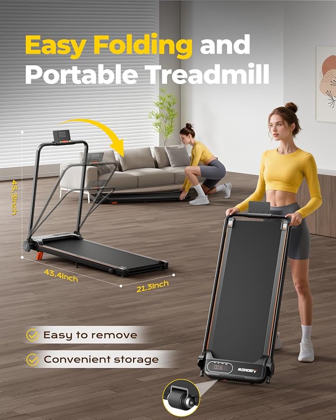 Abonow Walking Pad Treadmill with Handle Bar for Home Office | 3.0HP Compact Treadmills, 8% Manual Incline 2 in 1 Under Desk Walking Machine, LED Display, 265 LBS Capacity