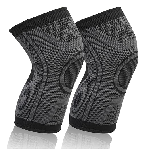 Knee Compression Sleeve For Women Men, Knee Braces for Knee Pain, Running Knee Brace, Knee Support For Knee Joint Pain (Gray with Black, Large)