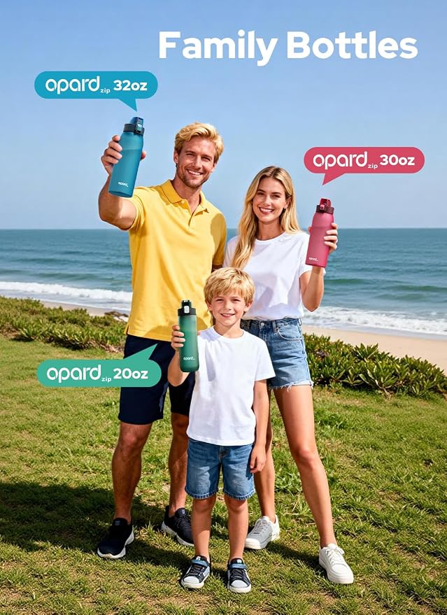 Opard Zip 30oz Plastic Water Bottle Dishwasher Safe, Leakproof Flip-Top Lid, BPA Free Tritan, Wide Mouth Reusable Sports Water Bottle for Gym Hiking Commuting Outdoor Travel and School
