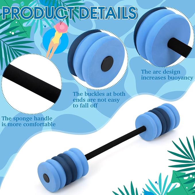 Soulchen Long Aquatic Exercise Dumbbells Pool Exercise Foam Water Weights Dumbbell Aquatic Pool Barbells with High Density EVA Foam for Swim Water Aerobics Workouts Loss